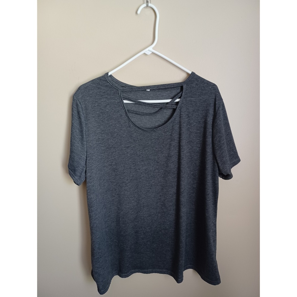Women's Size XXL Dark Gray Unbranded Cotton Spandex Short Sleeve Shirt Top